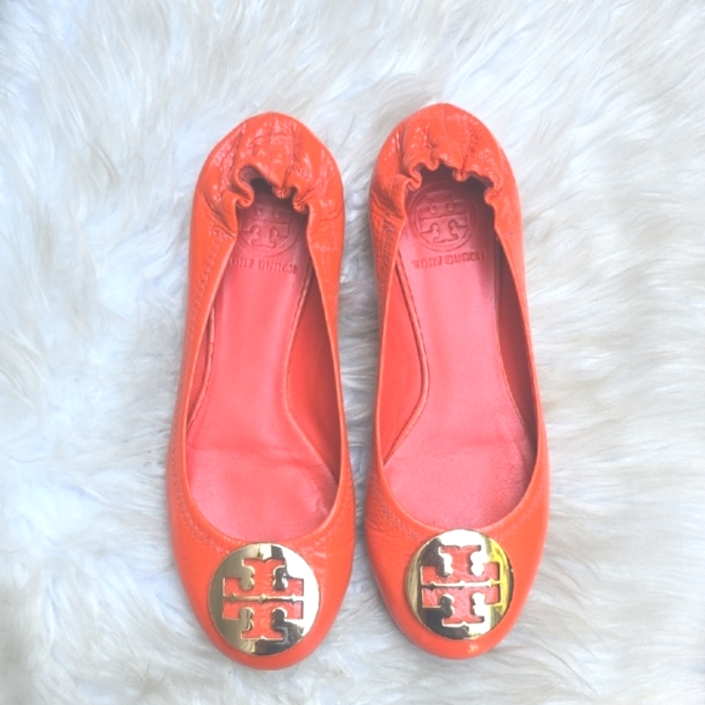 Tory Burch Reva tumbled patent Orange Habred Patent 7M